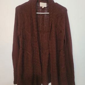 Soft Wine Colored Cable Knit Open Cardigan